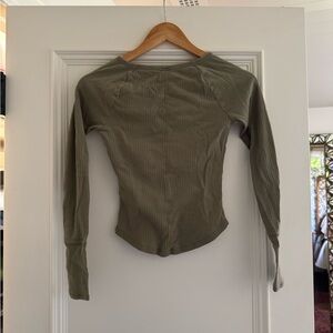 Olive Green Ribbed Long Sleeve Top free people XS
